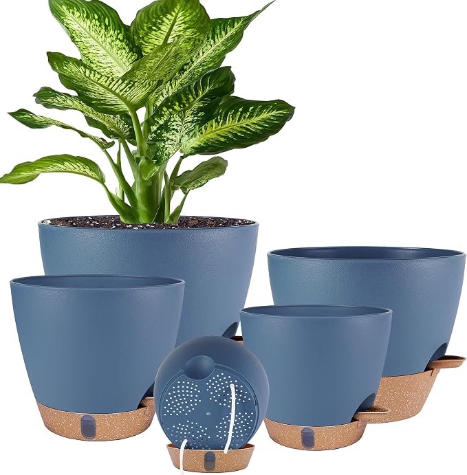 Self Watering Pots for Inoor Ourdoor Plants 10/9/8/7/6.5 Inch Plastic Planters by Fielda