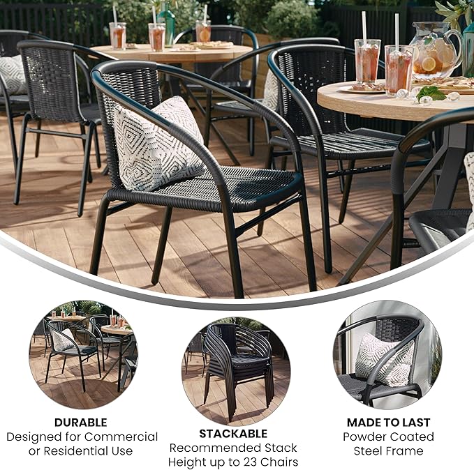 EMMA + OLIVER Set of 2 Modern Rattan Indoor/Outdoor Stack Chairs, Stacking - Image 5