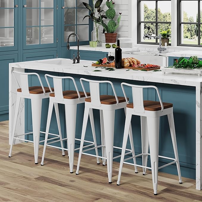 WENTMENT Metal Bar Stools Set of 4 Counter Height Bar Stools Barstools - Image 3