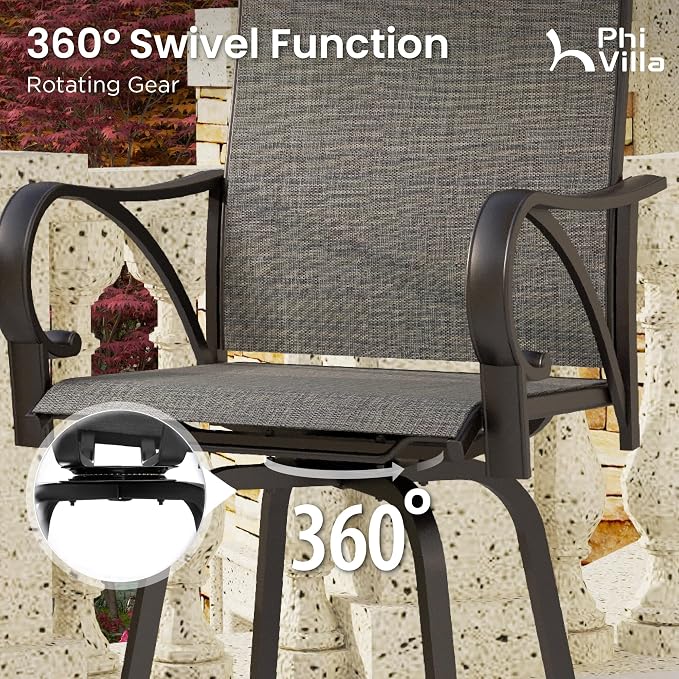 PHI VILLA Outdoor Patio Swivel Bar Set of 3, Textilene Furniture Bistro Set - Image 2