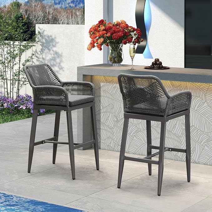 PURPLE LEAF Outdoor 29" Bar Stools Set of 2, Boho Patio Bar Height Chair - Image 2