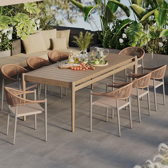 8 Pcs Stackable Patio Dining Chairs, Aluminum Rattan Outdoor Dining Chair by Erotr