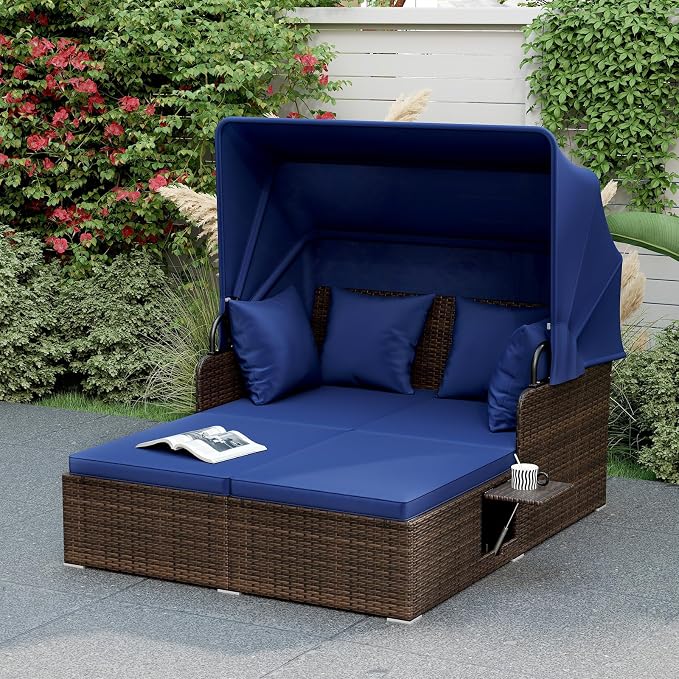 ORALNER Outdoor Daybed, 2-Person Wicker Patio Sofa by ORALNER