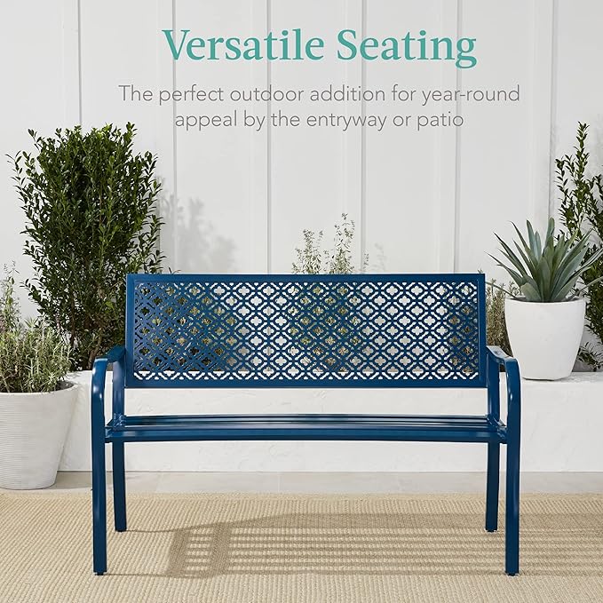 Best Choice Products Outdoor Bench 2-Person Metal Steel Benches Furniture - Image 6