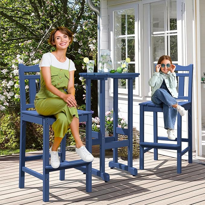 nalone Outdoor Bar Chairs and Table Set, HDPE Balcony Adirondack Chairs and - Image 5