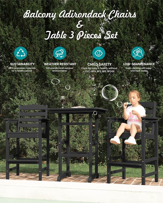 SERWALL Tall Adirondack Chairs Set of 2, Oversize Balcony Adirondack Chairs Set - Image 7