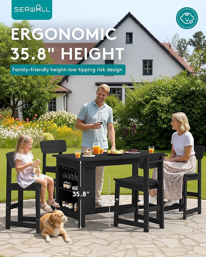 SERWALL Outdoor Bar Table, All Weather HDPE 36" Counter Height Dining Table - Image 3