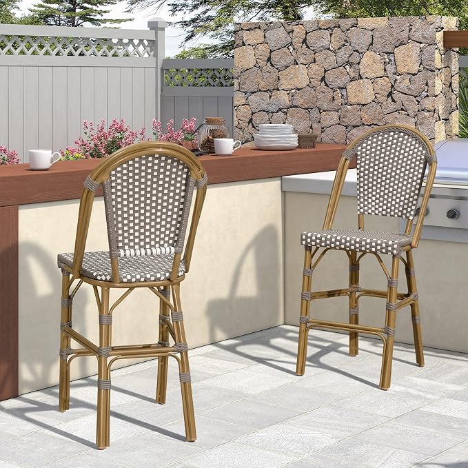 PURPLE LEAF French Bar Stool Set of 4 Bamboo Print Finish Patio Bar Stools - Image 8