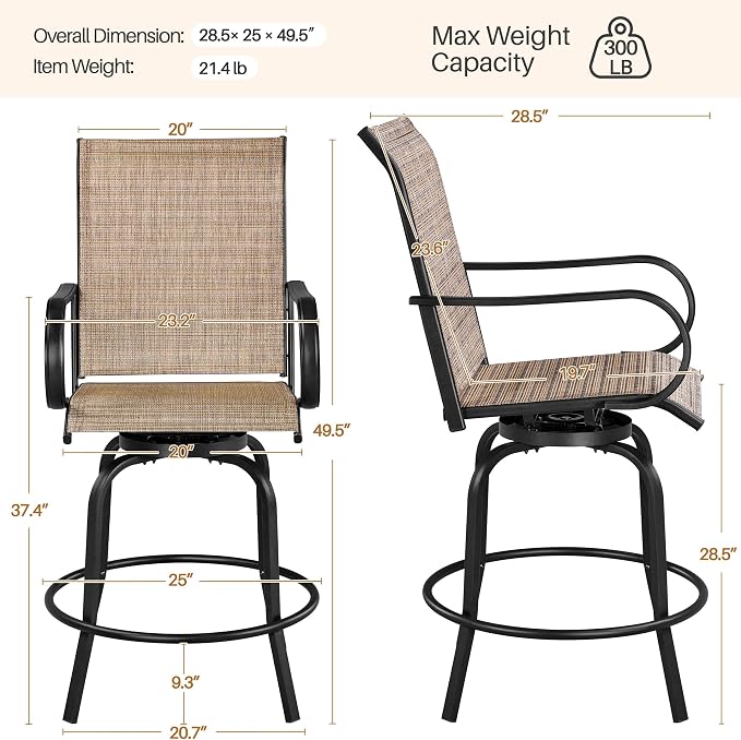 Yaheetech Patio Swivel Bar Stools Outdoor Chairs Set of 2 Outdoor High Bistro - Image 3