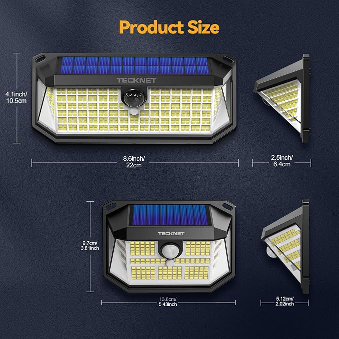 TECKNET Super Bright Solar Lights Outdoor 3 Pack, 2×231 LED and 1×416 LED - Image 2