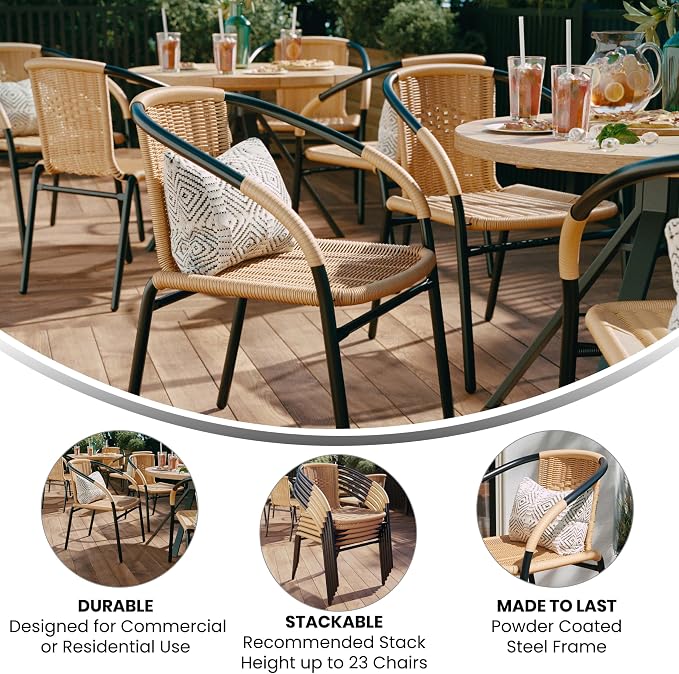 Flash Furniture Lila 2 Pack Beige Rattan Indoor-Outdoor Restaurant Stack Chair - Image 5