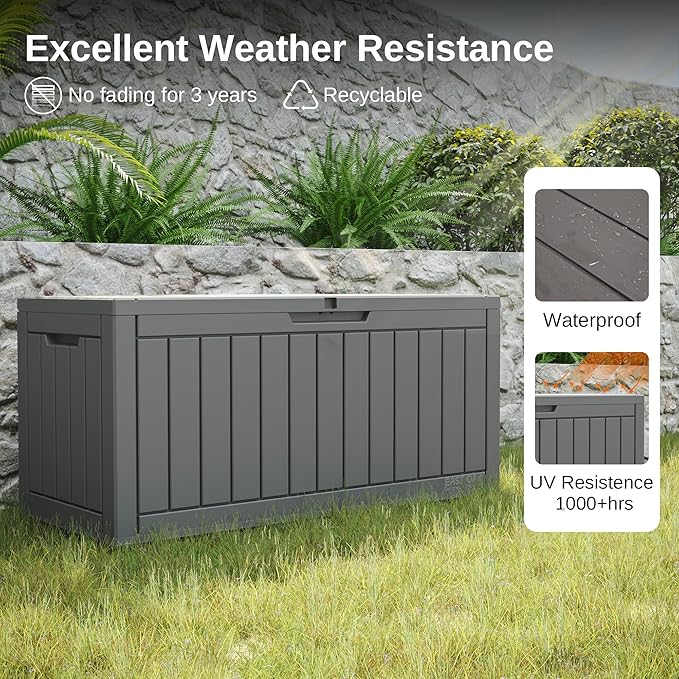 EAST OAK Outdoor Storage Box, 90 Gallon Deck Box, Waterproof Resin Storage Bin - Image 3