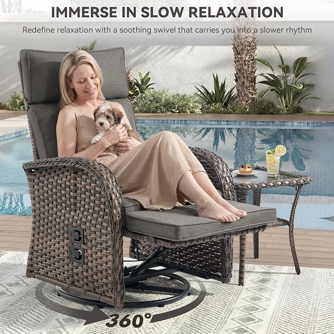3 Pieces Zero Gravity Patio Swivel Rocking Recliner Chairs Set of 2 - Image 4