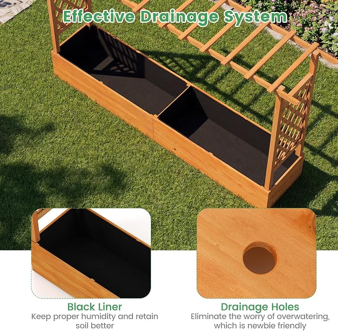 Giantex Raised Garden Bed with Trellis & Hanging Roof, Wood Planter Box with - Image 5