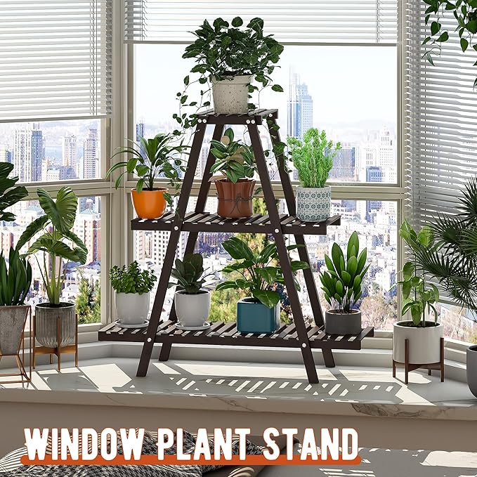 GHWIE Plant Stand Indoor Plant Shelf Outdoor bamboo Plant Rack, 3 Tiers Ladder - Image 5