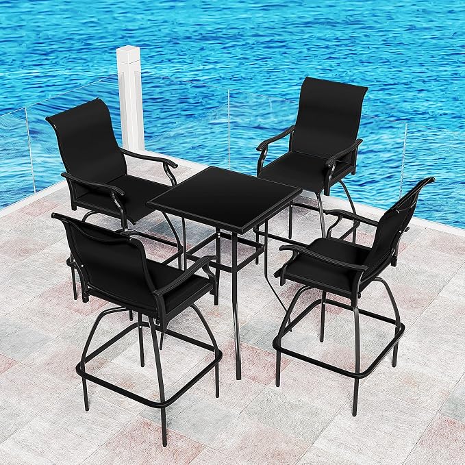LEVELEVE Patio Bar Set 2pcs Swivel Bar Stools Outdoor Bistro Textilene - Image 3