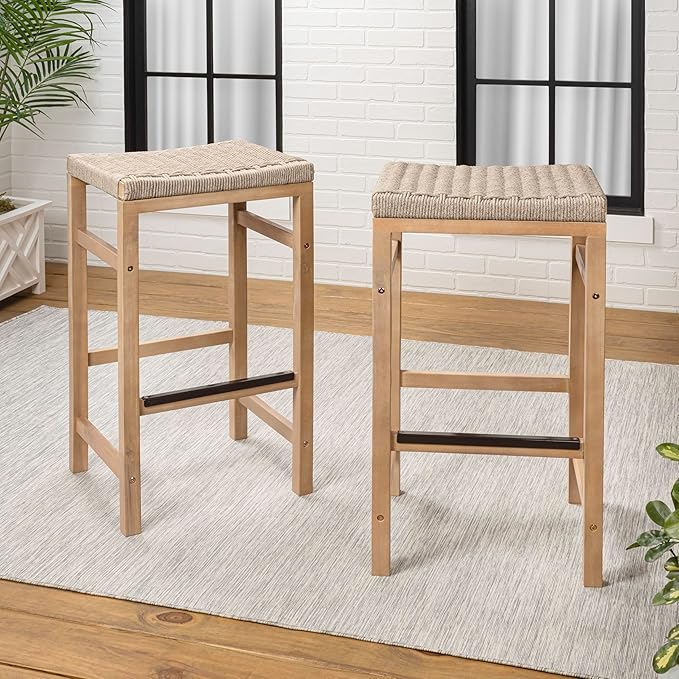 JONATHAN Y BSL1201A-SET2 Armand 30" Modern Coastal Backless Acacia Wood Outdoor - Image 5