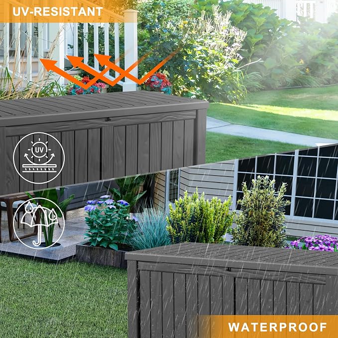 EasyUp 150 Gallon Outdoor Storage Box, Resin Waterproof UV-Resistant Deck Box - Image 6