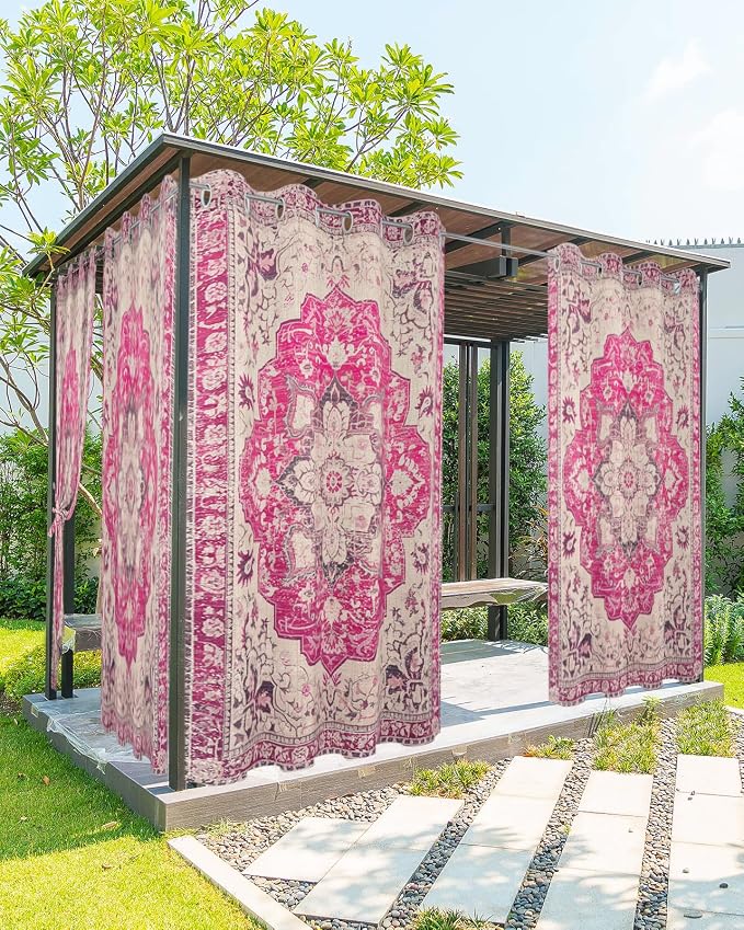 Pink Bohemian Outdoor Curtains for Patio Waterproof, Grommet Privacy Curtain by Unknown