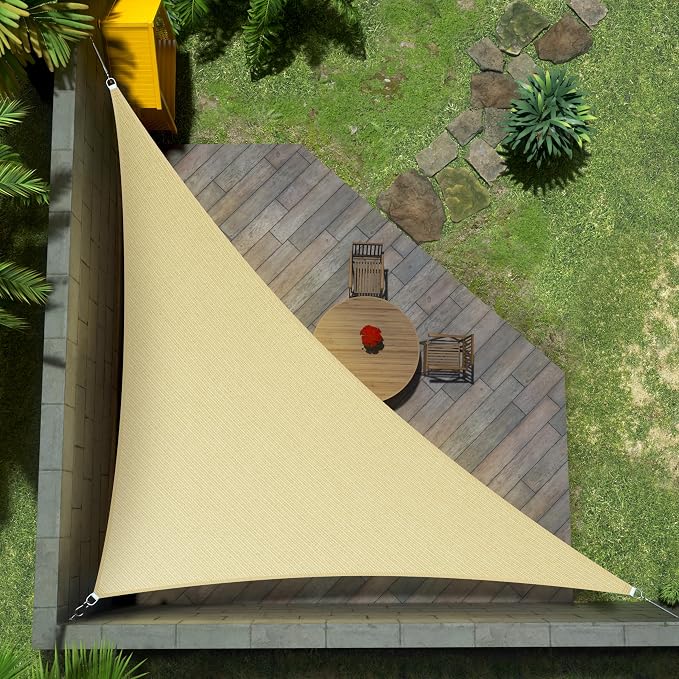 Amgo 20' x 20' x 28.3' Beige Right Triangle Sun Shade Sail UPF50+ Canopy Awning by Amgo