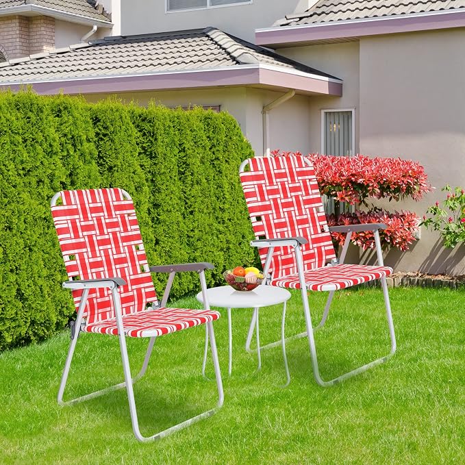 VINGLI Patio Lawn Webbed Folding Chairs Set of 4, Outdoor Beach Chair Portable - Image 6