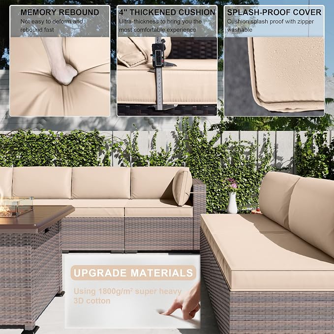 Kullavik 13 Pieces Outdoor Patio Furniture Set, PE Wicker Rattan Sectional Sofa - Image 6