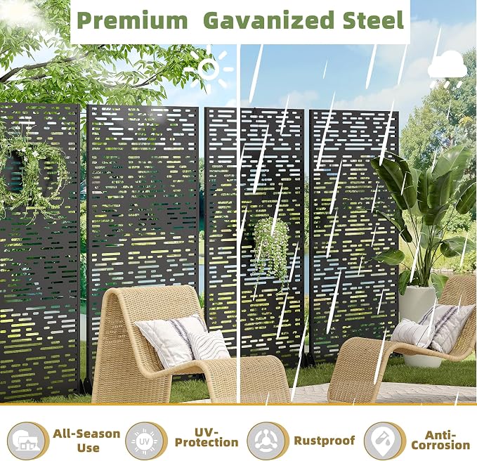 Casaphoria 72" H x 47" W Metal Privacy Screen, Outdoor Freestanding Decorative - Image 4