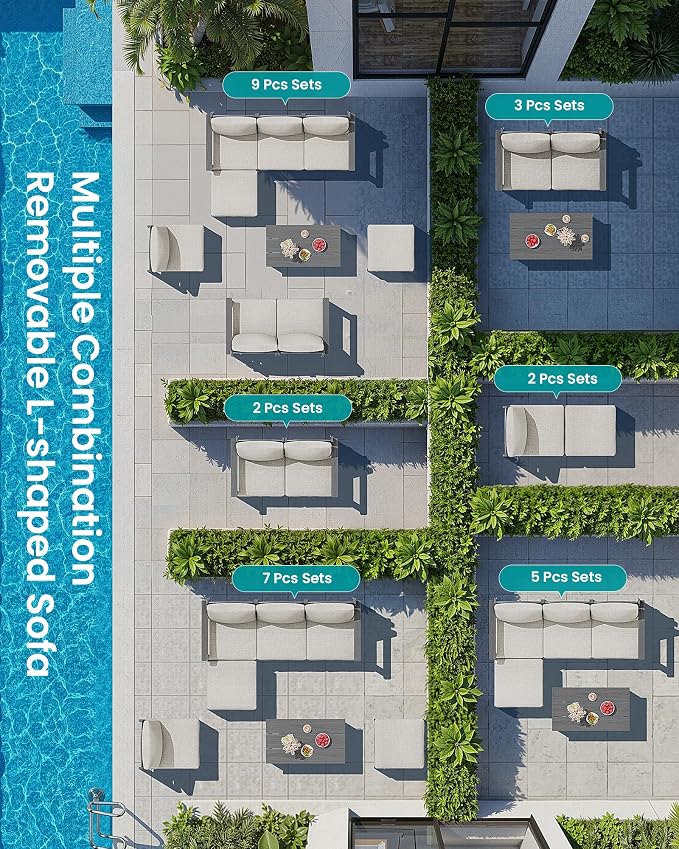SERWALL 3 Pieces Patio Sofas, All-Weather Outdoor Couch Sectional Set, Patio - Image 4