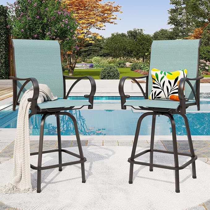 PHI VILLA Outdoor Bar Stools Set of 2, Swivel Patio Bar Stools & Chairs - Image 9