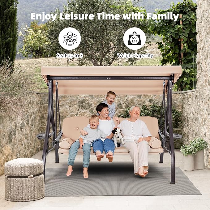 HOMREST 3 Seat Outdoor Porch Swing - Image 7