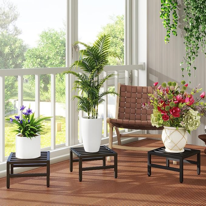 IBUYKE 3 Pack Metal Plant Stand Indoor Outdoor, Heavy Duty Small Flower Pot - Image 7