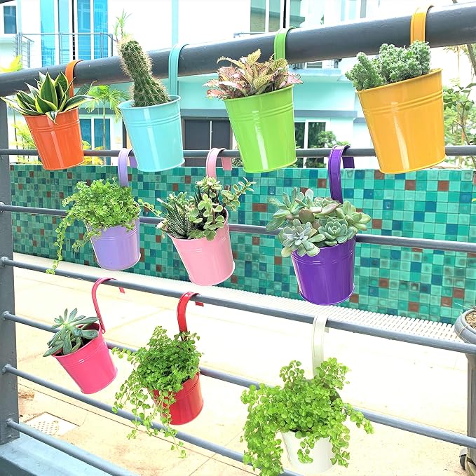 LaLaGreen Hanging Planters Outdoor -10 Pack, 6 Inch Colorful Large Metal Flower - Image 5