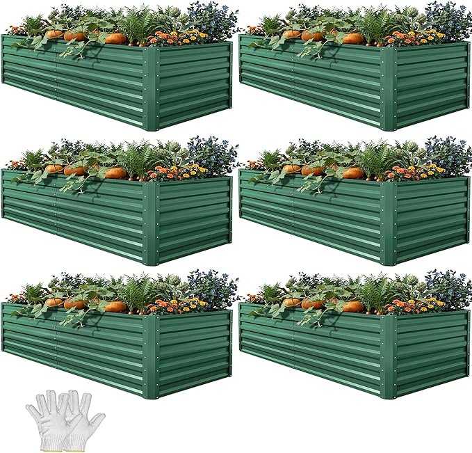 YITAHOME 6pcs 6x3x2 ft Galvanized Raised Garden Bed Kit, Large Metal Planter Box by YITAHOME