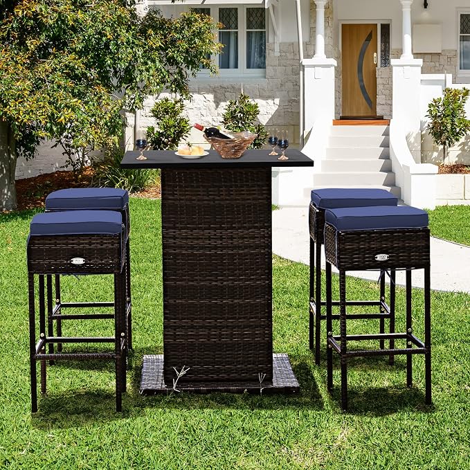 Tangkula 5 Piece Outdoor Rattan Bar Set, Patio Bar Furniture - Image 3