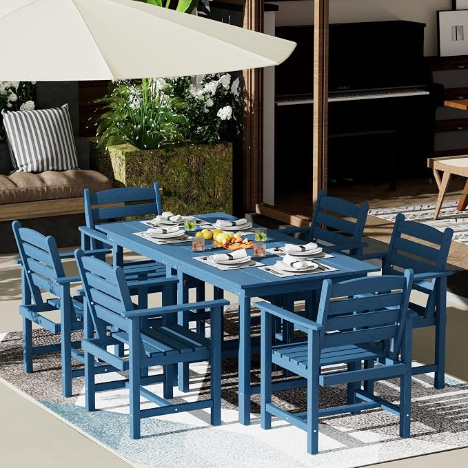 Anbuy Patio HDPE Dining Table Set, 7-Piece Outdoor Dining Table Sets, 2 in 1 by Anbuy