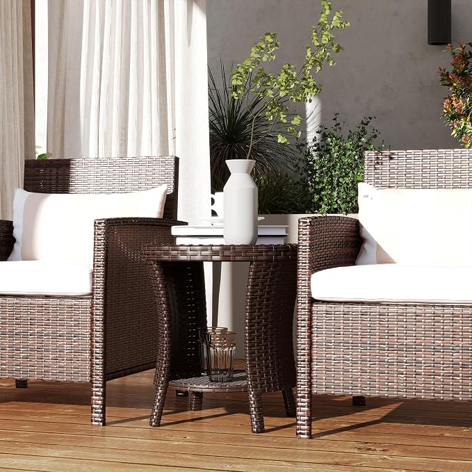 Outsunny 18" Outdoor Wicker Coffee Table, 2-Tier Patio Side Table - Image 8