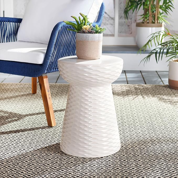 Safavieh Castle Gardens Collection Daphne White Glazed Ceramic Garden Stool - Image 2
