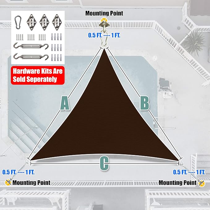 Amgo 10' x 10' x 10' Brown Triangle Sun Shade Sail UPF50+ Canopy Awning AGSLT - Image 7