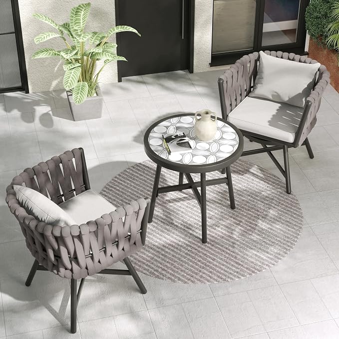 Grand patio Dining Chair Set of 3, Swivel Rope Armchairs by GrandPatio