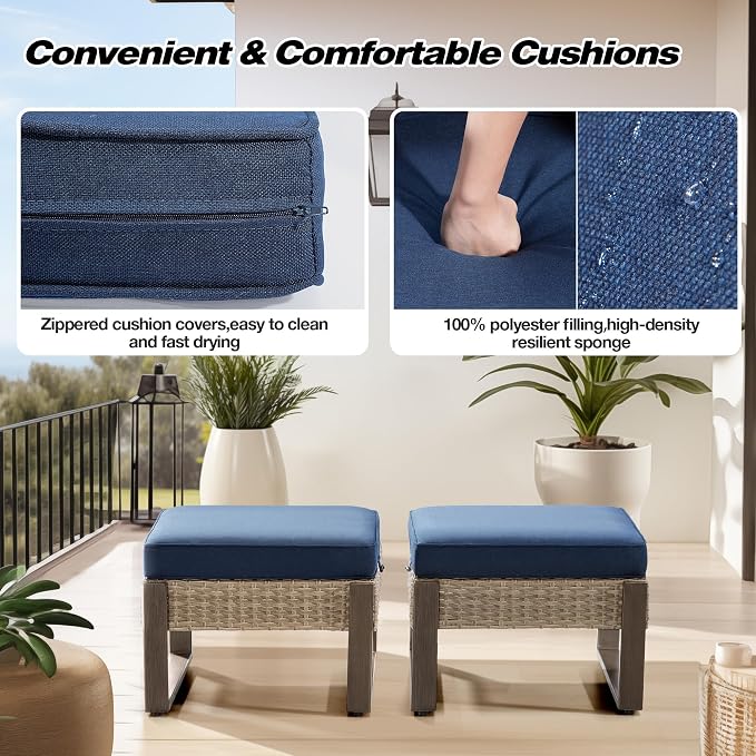 Joyside Outdoor Patio, All-Weather PE Rattan Ottomans Footstools - Image 5