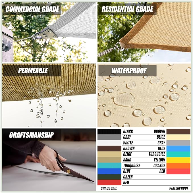 ColourTree 10' x 13' White Rectangle CTAPS16 Sun Shade Sail Canopy Mesh Fabric - Image 4
