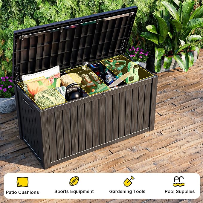 DRATO 150 Gallon Outdoor Storage Box, Large Waterproof Deck Box, Lockable Resin - Image 5