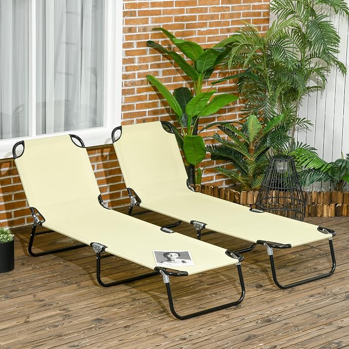 Outsunny 2 Piece Folding Chaise Lounge Pool Chairs, Outdoor Sun Tanning Chairs - Image 2