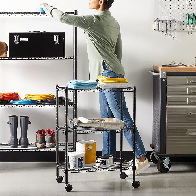 Amazon Basics 3-Shelf Adjustable Heavy Duty Storage Shelving Unit on 2" Wheels - Image 2