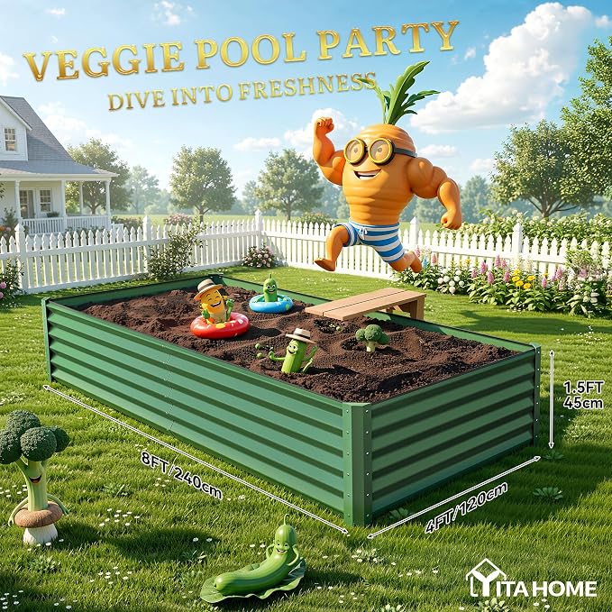 YITAHOME 8x4x1.5ft 2pcs Large Raised Garden Bed Kit, Galvanized Metal Planter - Image 9