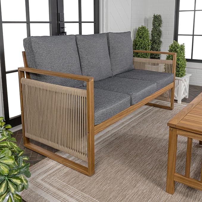 JONATHAN Y SFB1002B Gable 3-Seat Mid-Century Modern Roped Acacia Wood Outdoor - Image 5