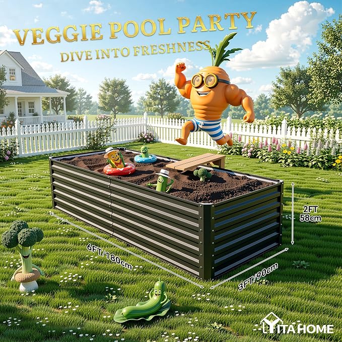 YITAHOME 6x3x2ft Large Raised Garden Bed Kit, Galvanized Metal Planter Box - Image 8