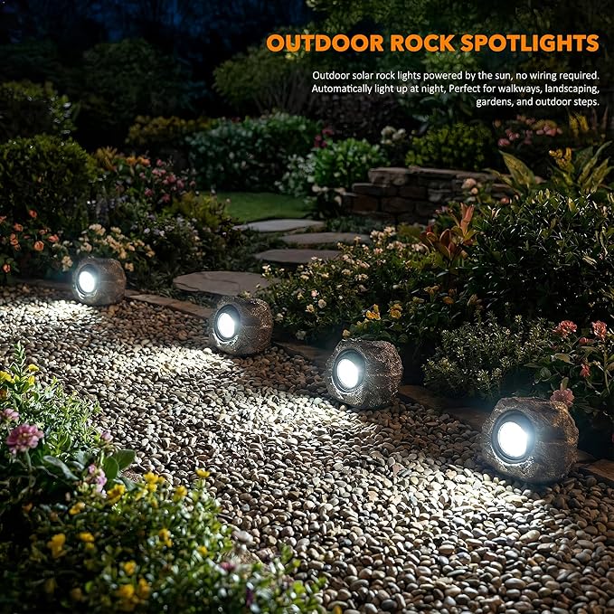 Solar Rock Lights Outdoor – 2 Pack Waterproof LED Landscape Garden Spotlights - Image 6