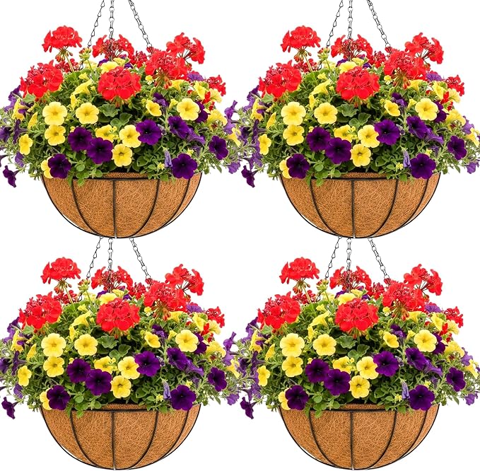 8 inch Metal Hanging Baskets For Plants Outdoor 4 Pack Round Metal Wire Hanging by JFFLYIT