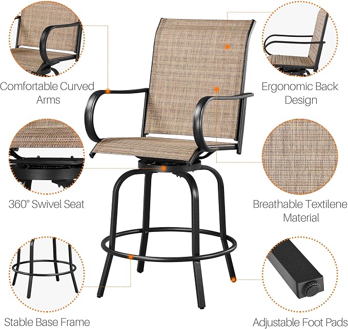 Yaheetech Patio Swivel Bar Stools Outdoor Chairs Set of 2 Outdoor High Bistro - Image 5